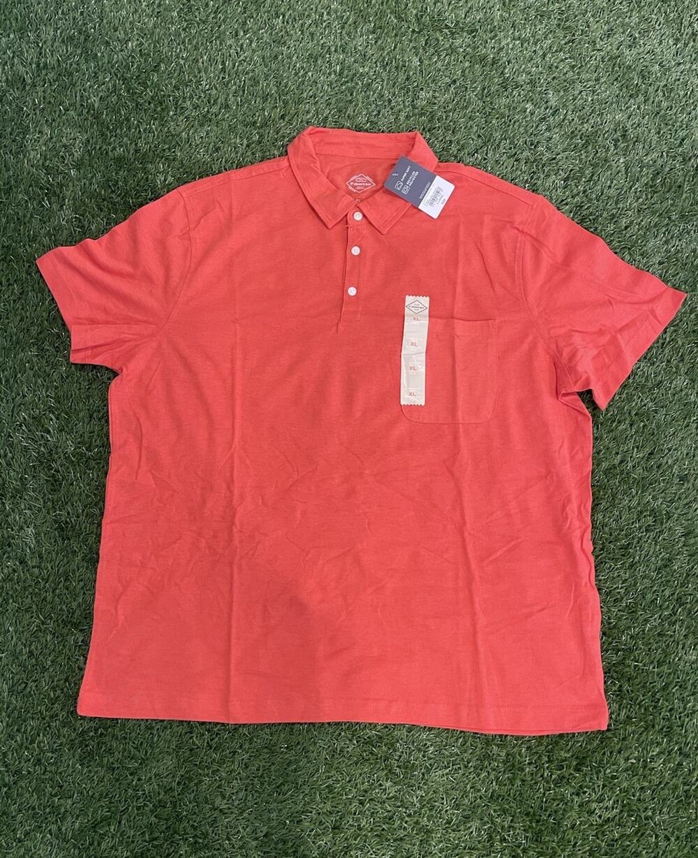 NWT St John's Bay Men's XL Polo Shirt Classic Fit Super Soft Cancun Coral Pocket